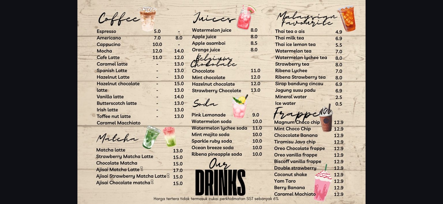 Experiment Kitchen Cheras Drinks menu