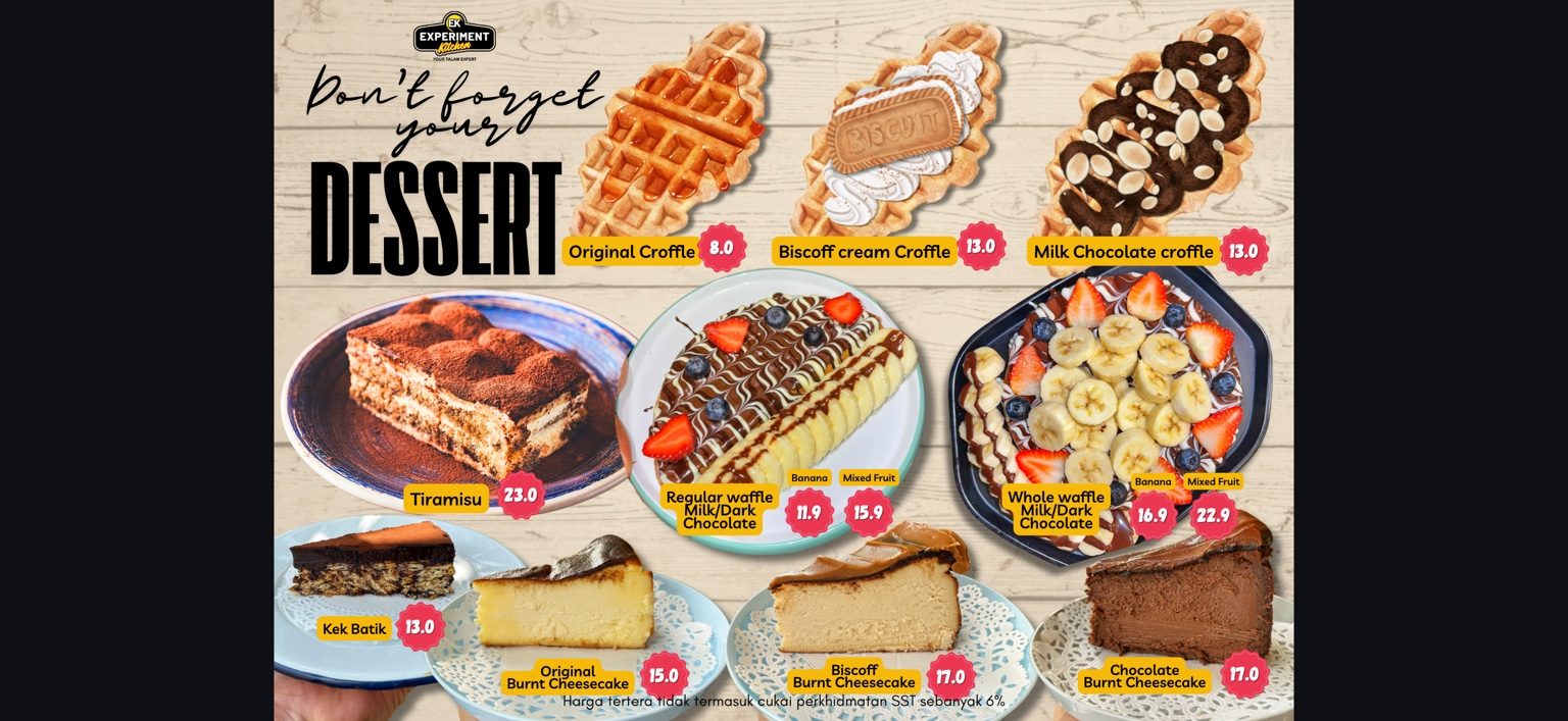 Experiment Kitchen Cheras Dessert menu