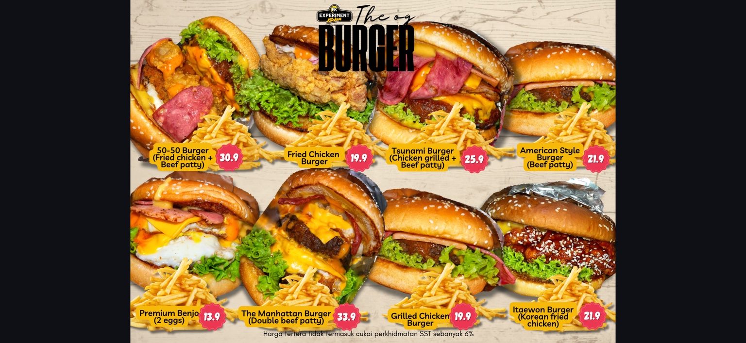 Experiment Kitchen Cheras Burgers menu