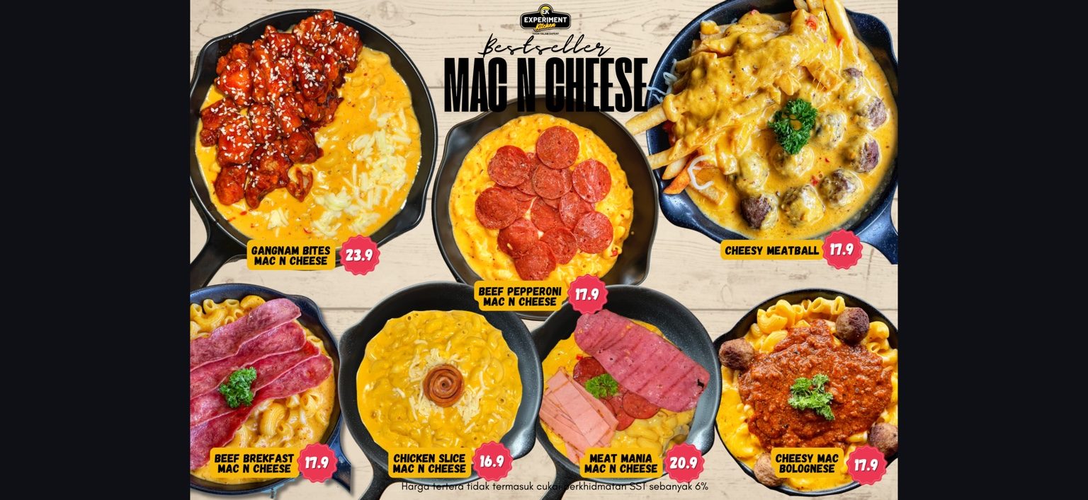Experiment Kitchen Cheras Mac N Cheese menu