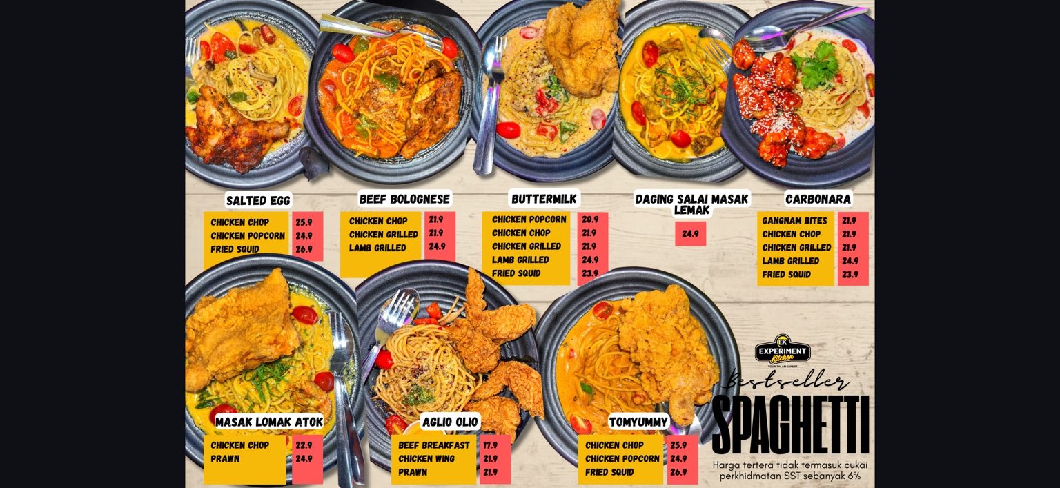 Experiment Kitchen Cheras Spaghetti menu