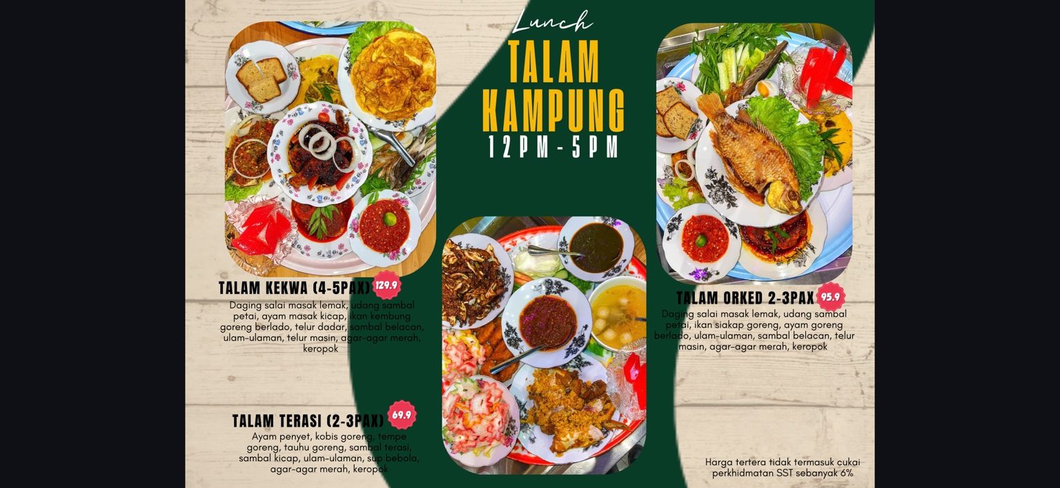 Experiment Kitchen Cheras Lunch Talam Kampung menu